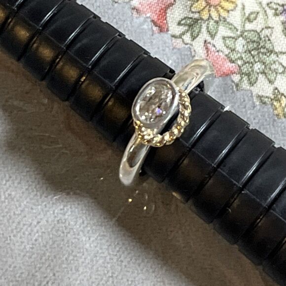 Pandora Sterling Silver & 14k Gold Halo Ring Gift Bag And Cloth Size 6 - Picture 9 of 10